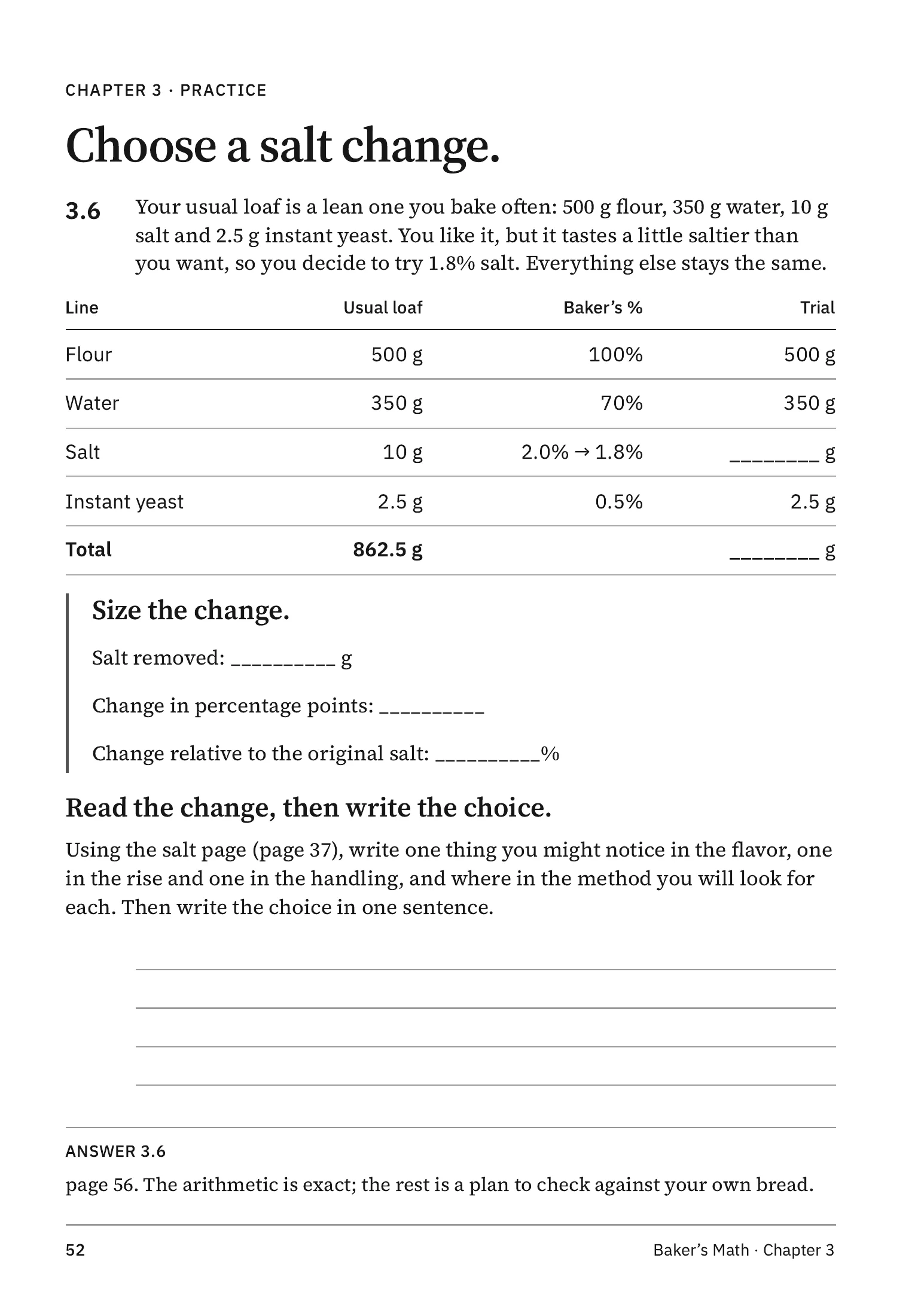 Page 52 in full: exercise 3.6, “Choose a salt change”.
