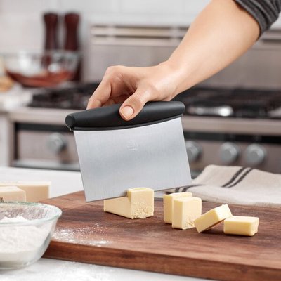 OXO Good Grips stainless steel bench scraper with black soft-grip handle