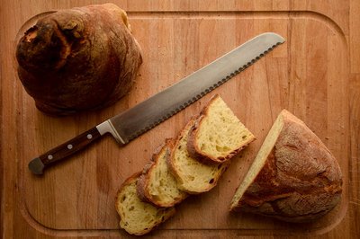 Victorinox Fibrox bread knife with sliced loaf