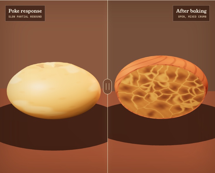 A split comparison of a ready dough poke and its baked crumb